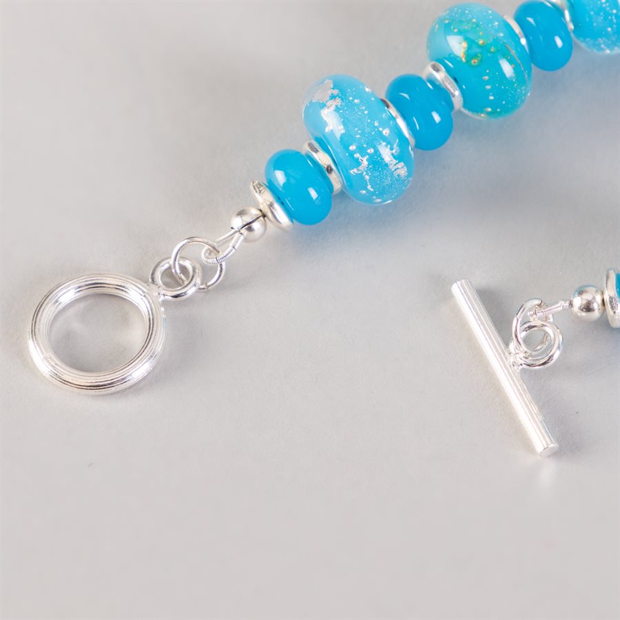 Bracelet en billes de verre faites main, avec feuilles d'argent Bracelet en billes de verre faites main, avec feuilles d'argent