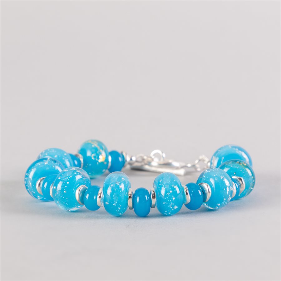 Bracelet en billes de verre faites main, avec feuilles d'argent Bracelet en billes de verre faites main, avec feuilles d'argent