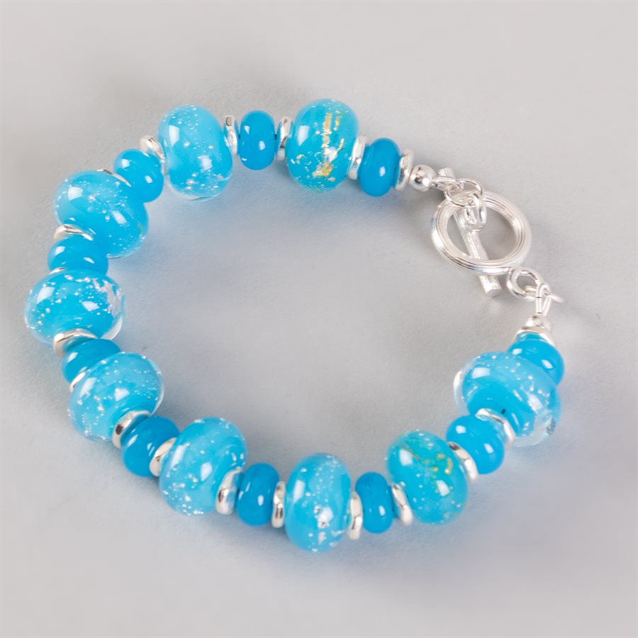 Bracelet en billes de verre faites main, avec feuilles d'argent Bracelet en billes de verre faites main, avec feuilles d'argent