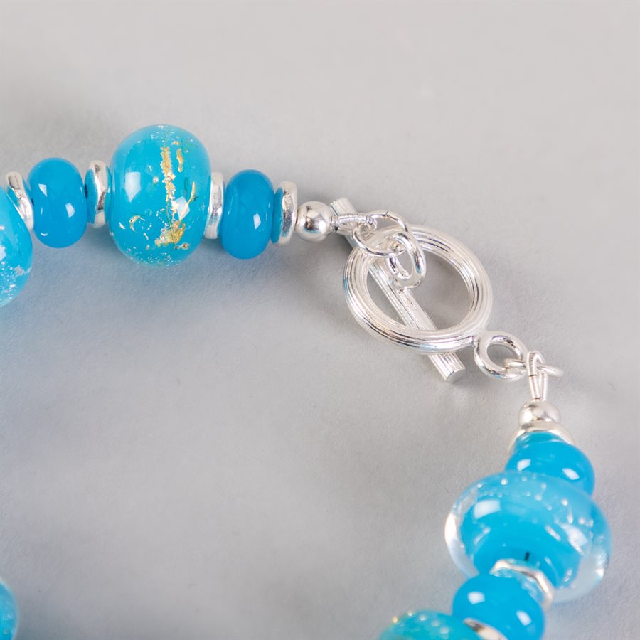 Bracelet en billes de verre faites main, avec feuilles d'argent Bracelet en billes de verre faites main, avec feuilles d'argent