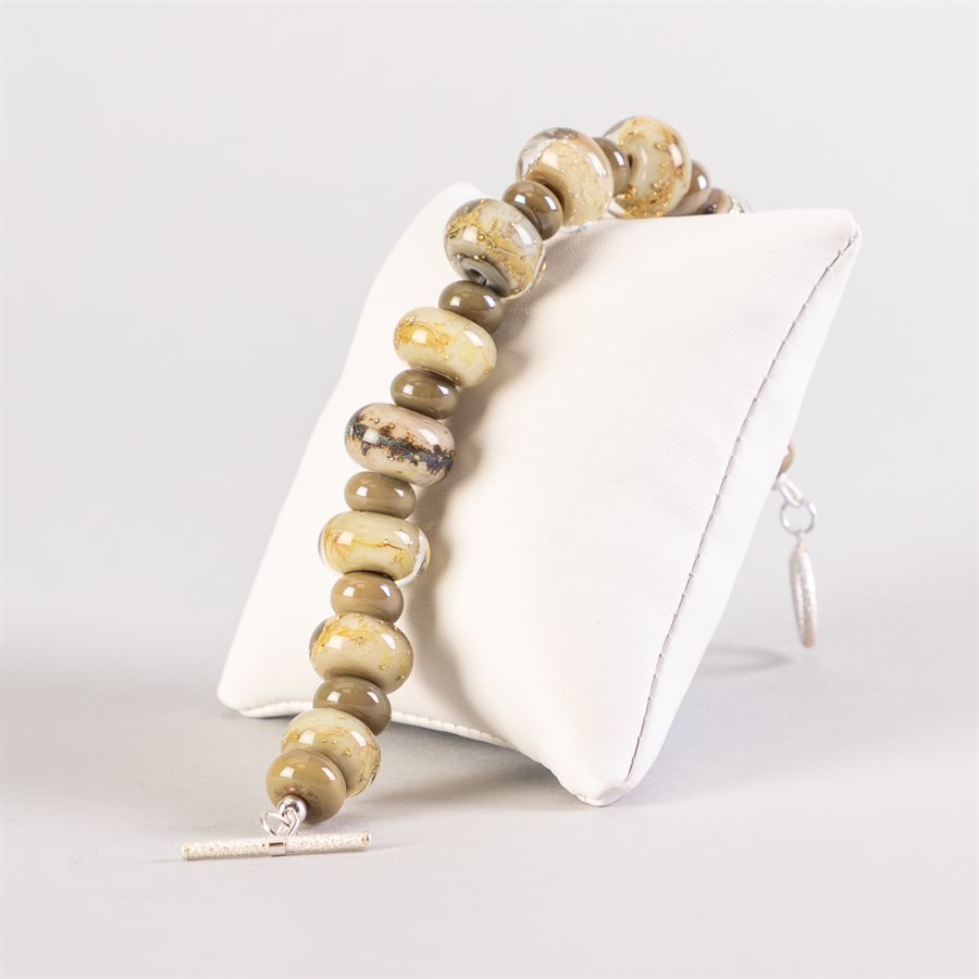 Bracelet en billes de verre faites main, avec feuilles d'argent Bracelet en billes de verre faites main, avec feuilles d'argent