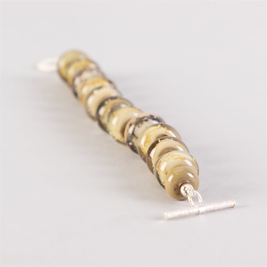 Bracelet en billes de verre faites main, avec feuilles d'argent Bracelet en billes de verre faites main, avec feuilles d'argent