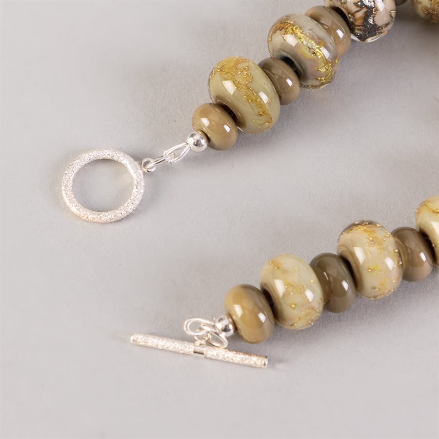 Bracelet en billes de verre faites main, avec feuilles d'argent Bracelet en billes de verre faites main, avec feuilles d'argent