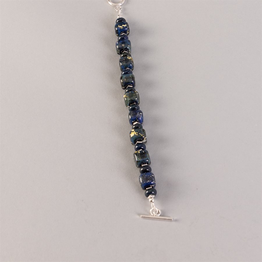 Bracelet en billes de verre faites main, avec feuilles d'argent Bracelet en billes de verre faites main, avec feuilles d'argent