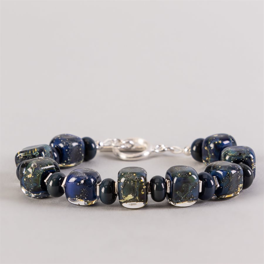 Bracelet en billes de verre faites main, avec feuilles d'argent Bracelet en billes de verre faites main, avec feuilles d'argent