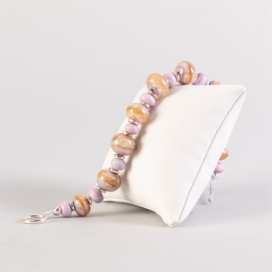 Bracelet en billes de verre faites main, avec feuilles d'argent Bracelet en billes de verre faites main, avec feuilles d'argent
