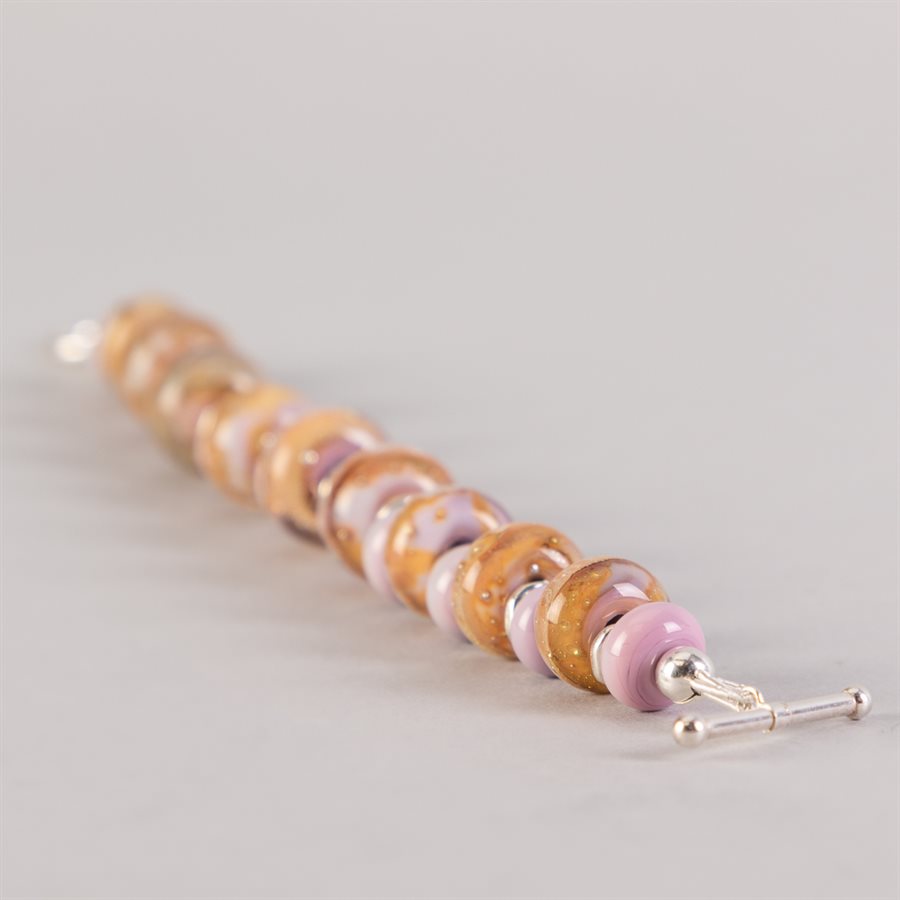 Bracelet en billes de verre faites main, avec feuilles d'argent Bracelet en billes de verre faites main, avec feuilles d'argent