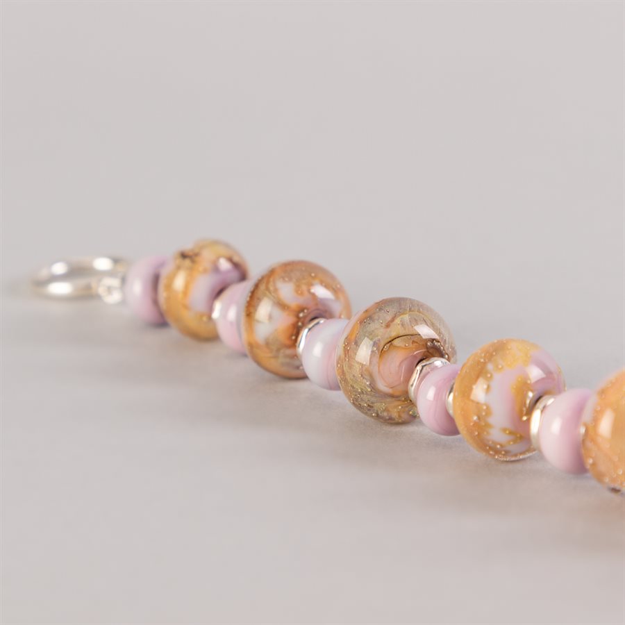 Bracelet en billes de verre faites main, avec feuilles d'argent Bracelet en billes de verre faites main, avec feuilles d'argent