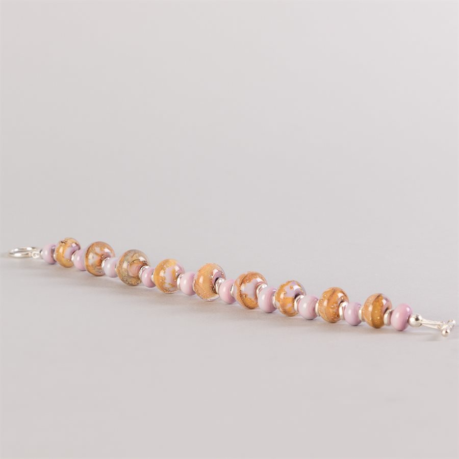 Bracelet en billes de verre faites main, avec feuilles d'argent Bracelet en billes de verre faites main, avec feuilles d'argent