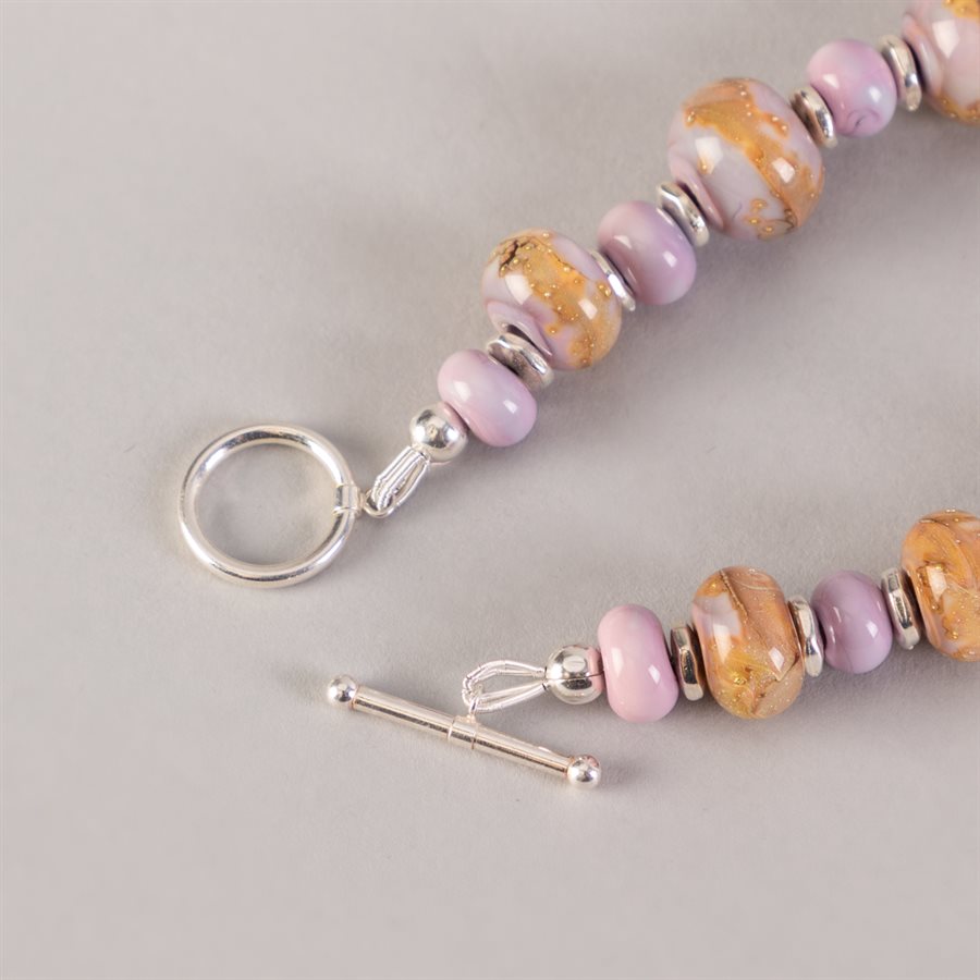 Bracelet en billes de verre faites main, avec feuilles d'argent Bracelet en billes de verre faites main, avec feuilles d'argent