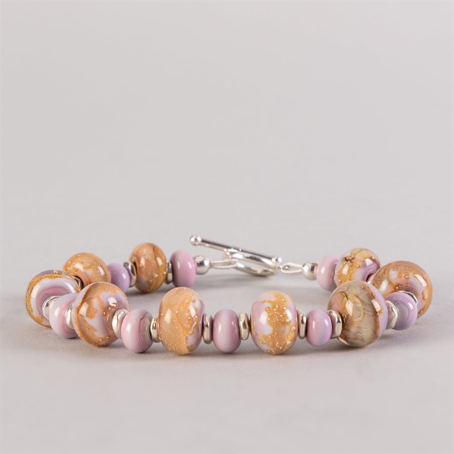 Bracelet en billes de verre faites main, avec feuilles d'argent Bracelet en billes de verre faites main, avec feuilles d'argent