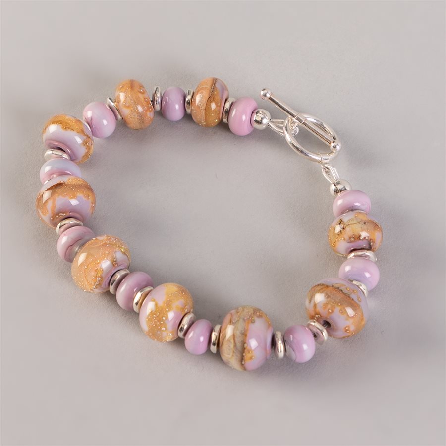 Bracelet en billes de verre faites main, avec feuilles d'argent Bracelet en billes de verre faites main, avec feuilles d'argent