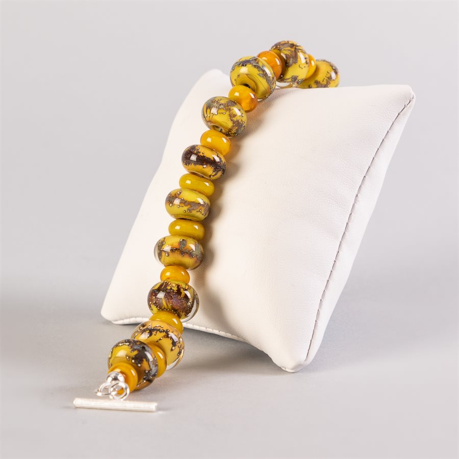 Bracelet en billes de verre faites main, avec feuilles d'argent Bracelet en billes de verre faites main, avec feuilles d'argent