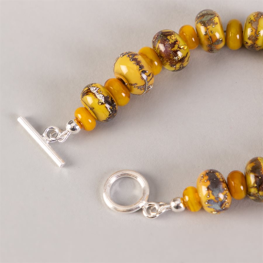 Bracelet en billes de verre faites main, avec feuilles d'argent Bracelet en billes de verre faites main, avec feuilles d'argent