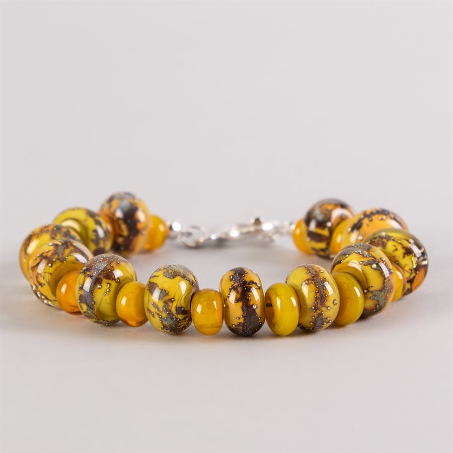 Bracelet en billes de verre faites main, avec feuilles d'argent Bracelet en billes de verre faites main, avec feuilles d'argent