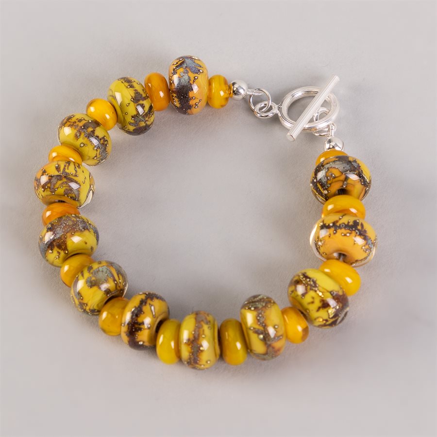 Bracelet en billes de verre faites main, avec feuilles d'argent Bracelet en billes de verre faites main, avec feuilles d'argent