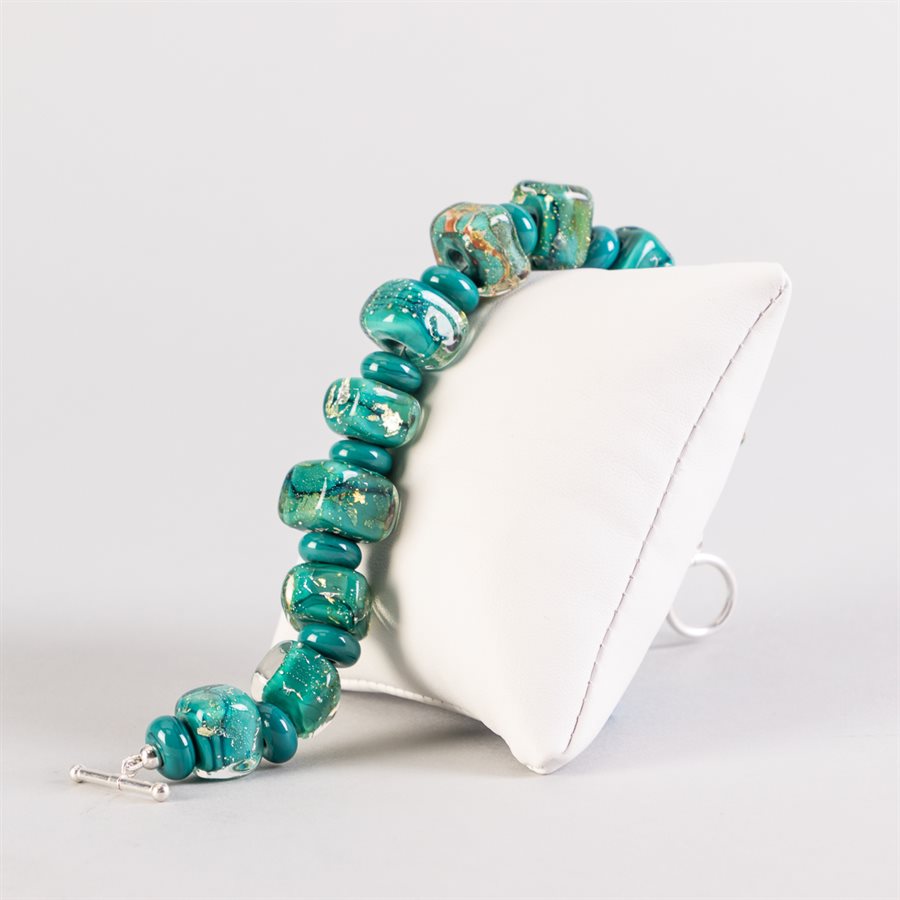 Bracelet en billes de verre faites main, avec feuilles d'argent Bracelet en billes de verre faites main, avec feuilles d'argent