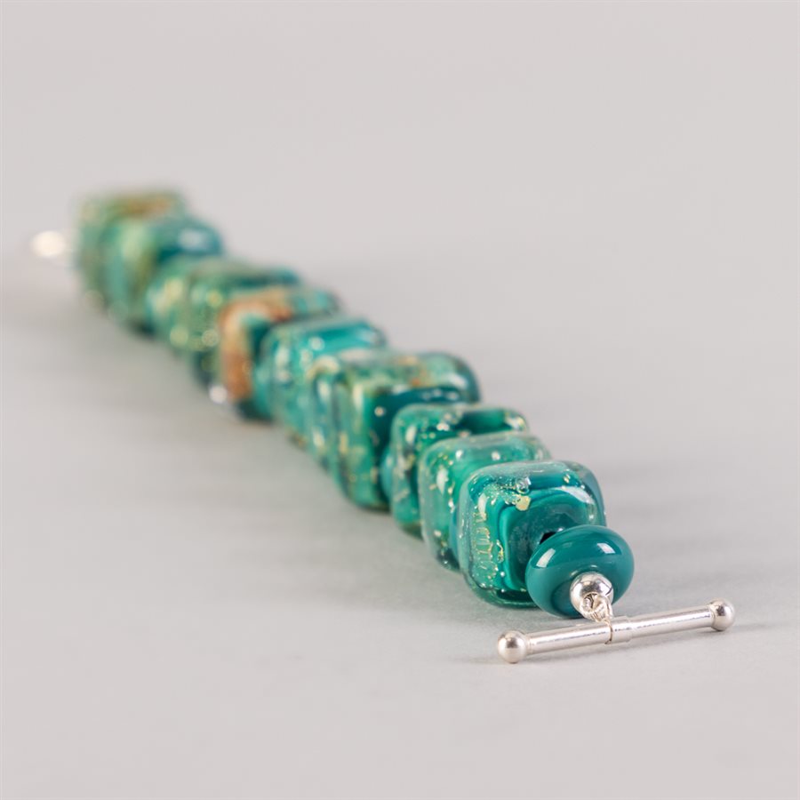 Bracelet en billes de verre faites main, avec feuilles d'argent Bracelet en billes de verre faites main, avec feuilles d'argent