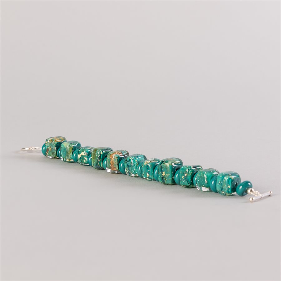 Bracelet en billes de verre faites main, avec feuilles d'argent Bracelet en billes de verre faites main, avec feuilles d'argent