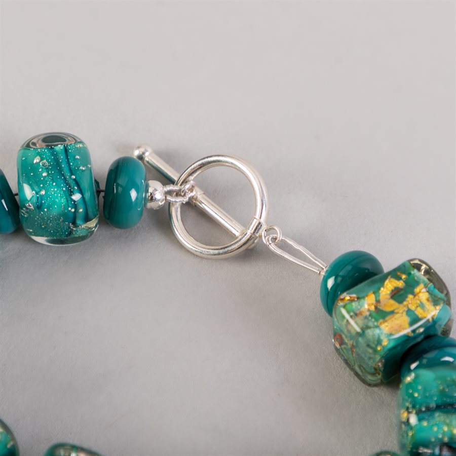 Bracelet en billes de verre faites main, avec feuilles d'argent Bracelet en billes de verre faites main, avec feuilles d'argent