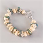 Bracelet en billes de verre faites main, avec feuilles d'argent