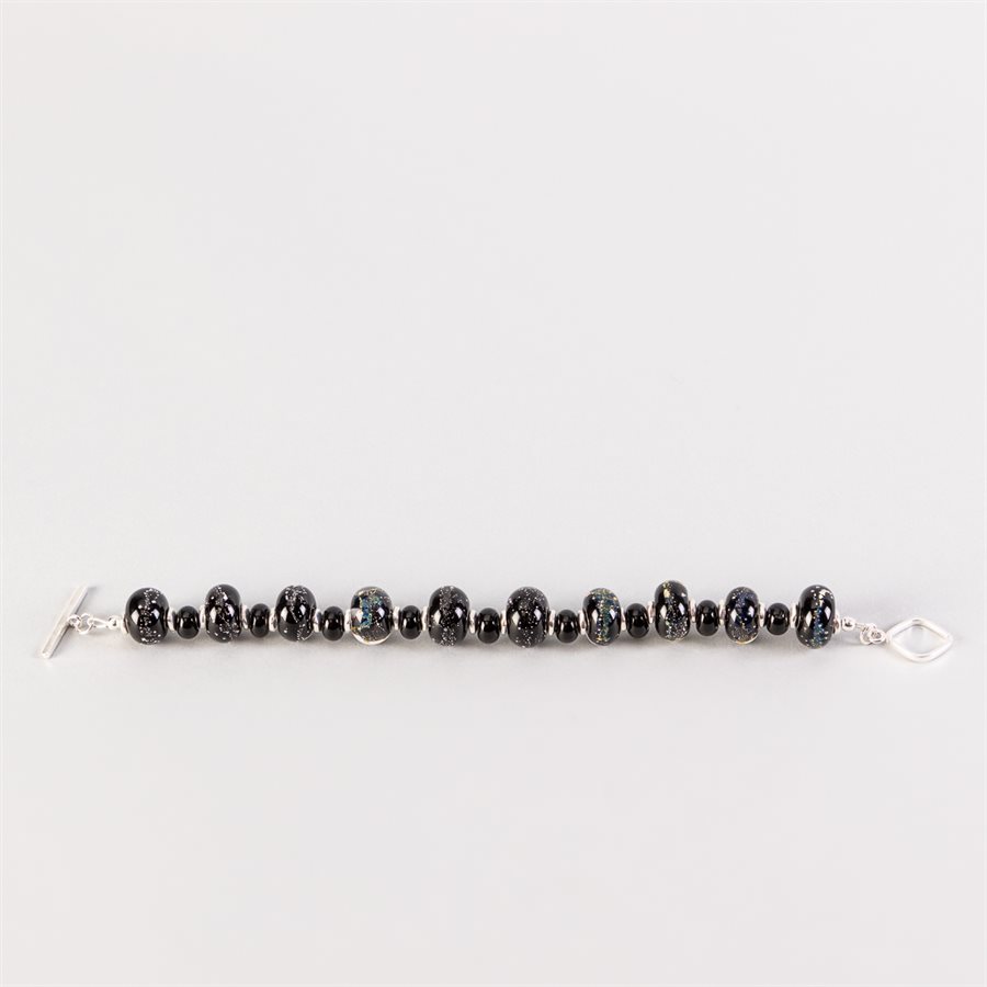 Bracelet en billes de verre faites main, avec feuilles d'argent Bracelet en billes de verre faites main, avec feuilles d'argent
