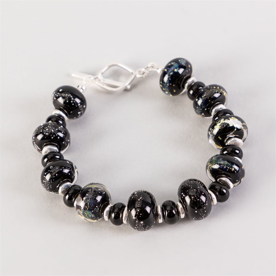 Bracelet en billes de verre faites main, avec feuilles d'argent Bracelet en billes de verre faites main, avec feuilles d'argent