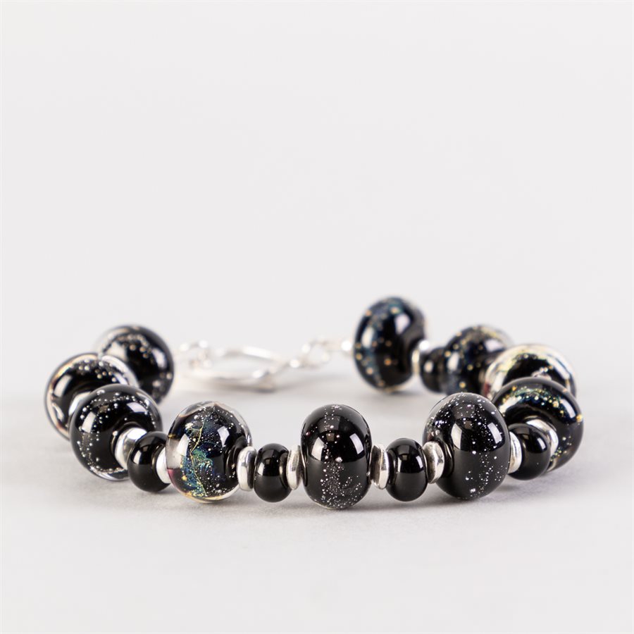 Bracelet en billes de verre faites main, avec feuilles d'argent Bracelet en billes de verre faites main, avec feuilles d'argent