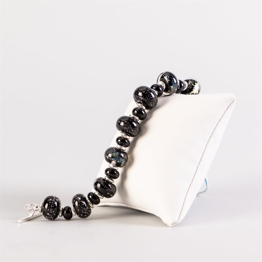 Bracelet en billes de verre faites main, avec feuilles d'argent Bracelet en billes de verre faites main, avec feuilles d'argent