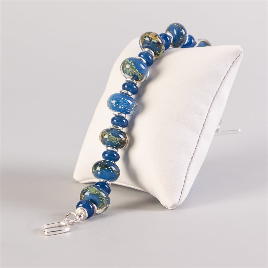 Bracelet en billes de verre faites main, avec feuilles d'argent Bracelet en billes de verre faites main, avec feuilles d'argent