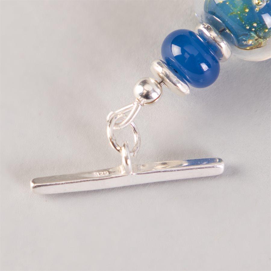 Bracelet en billes de verre faites main, avec feuilles d'argent Bracelet en billes de verre faites main, avec feuilles d'argent