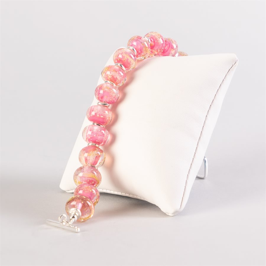 Bracelet en billes de verre faites main, avec feuilles d'argent Bracelet en billes de verre faites main, avec feuilles d'argent
