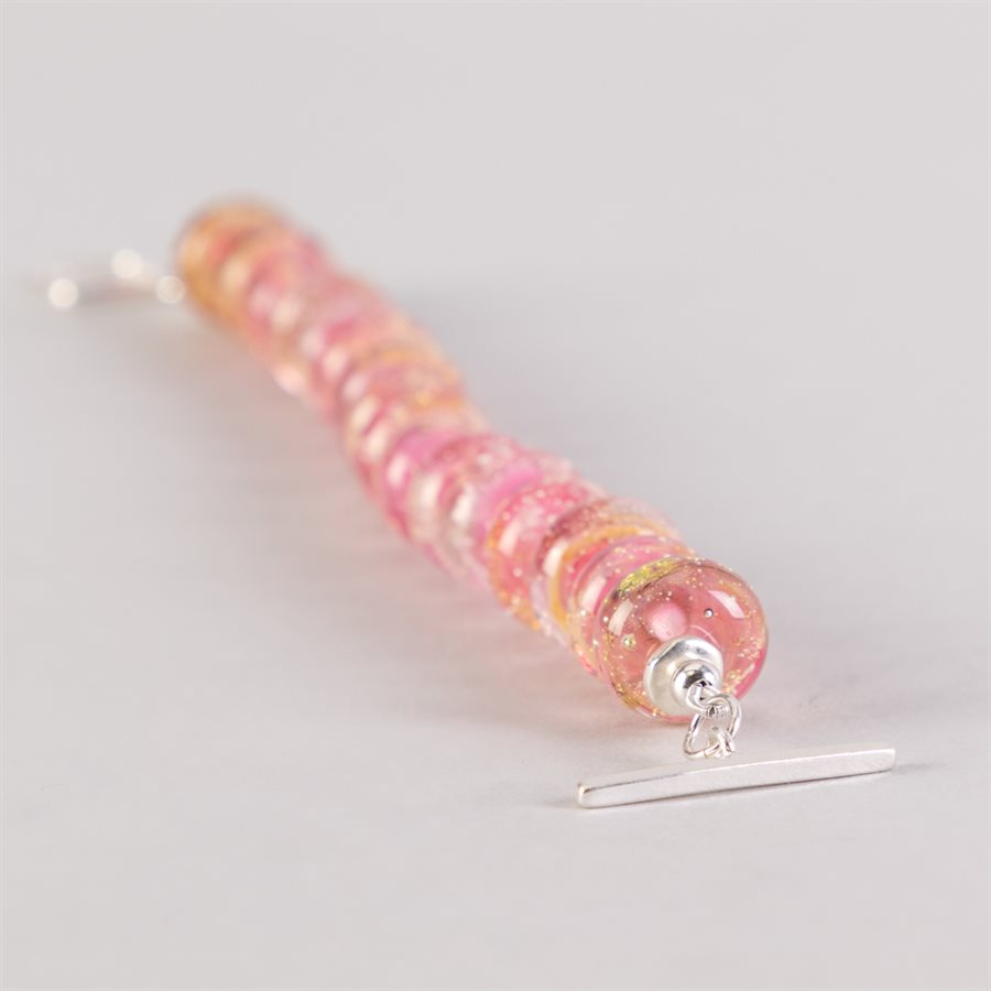 Bracelet en billes de verre faites main, avec feuilles d'argent Bracelet en billes de verre faites main, avec feuilles d'argent