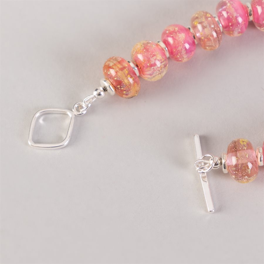 Bracelet en billes de verre faites main, avec feuilles d'argent Bracelet en billes de verre faites main, avec feuilles d'argent