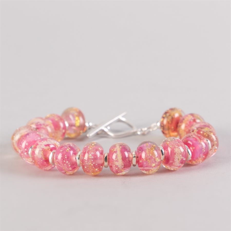 Bracelet en billes de verre faites main, avec feuilles d'argent Bracelet en billes de verre faites main, avec feuilles d'argent