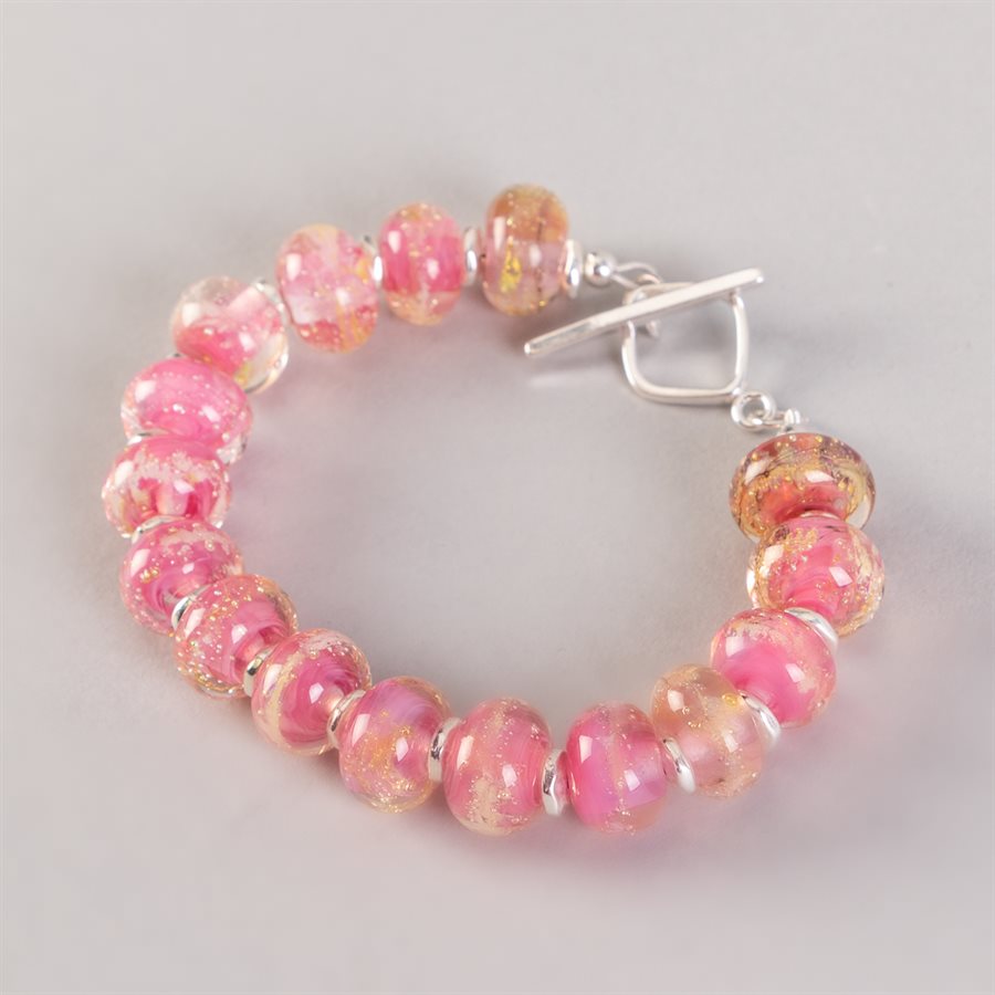 Bracelet en billes de verre faites main, avec feuilles d'argent Bracelet en billes de verre faites main, avec feuilles d'argent