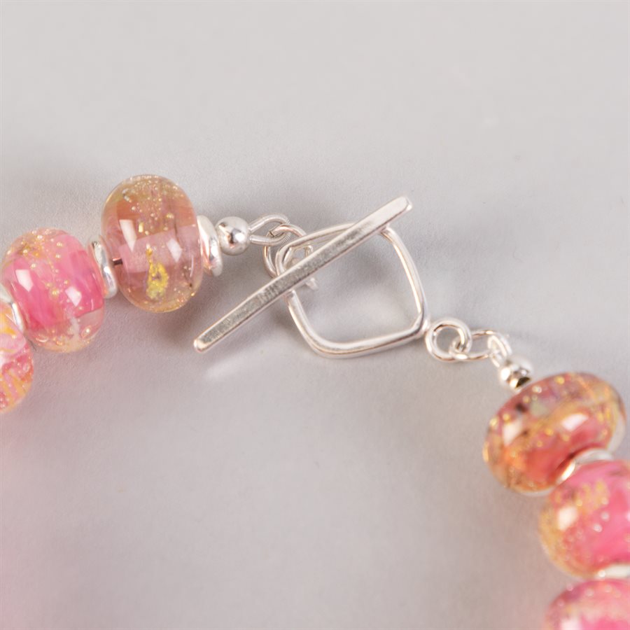Bracelet en billes de verre faites main, avec feuilles d'argent Bracelet en billes de verre faites main, avec feuilles d'argent