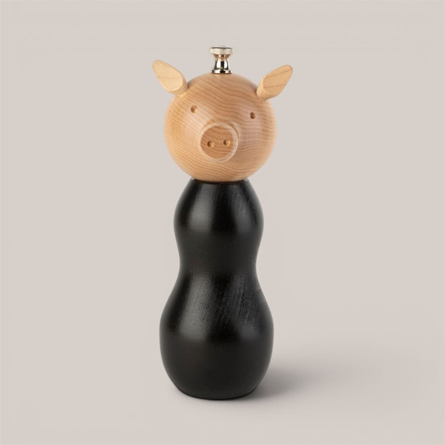 Moulin à sel cochon (moyen) - Bois naturel et noir