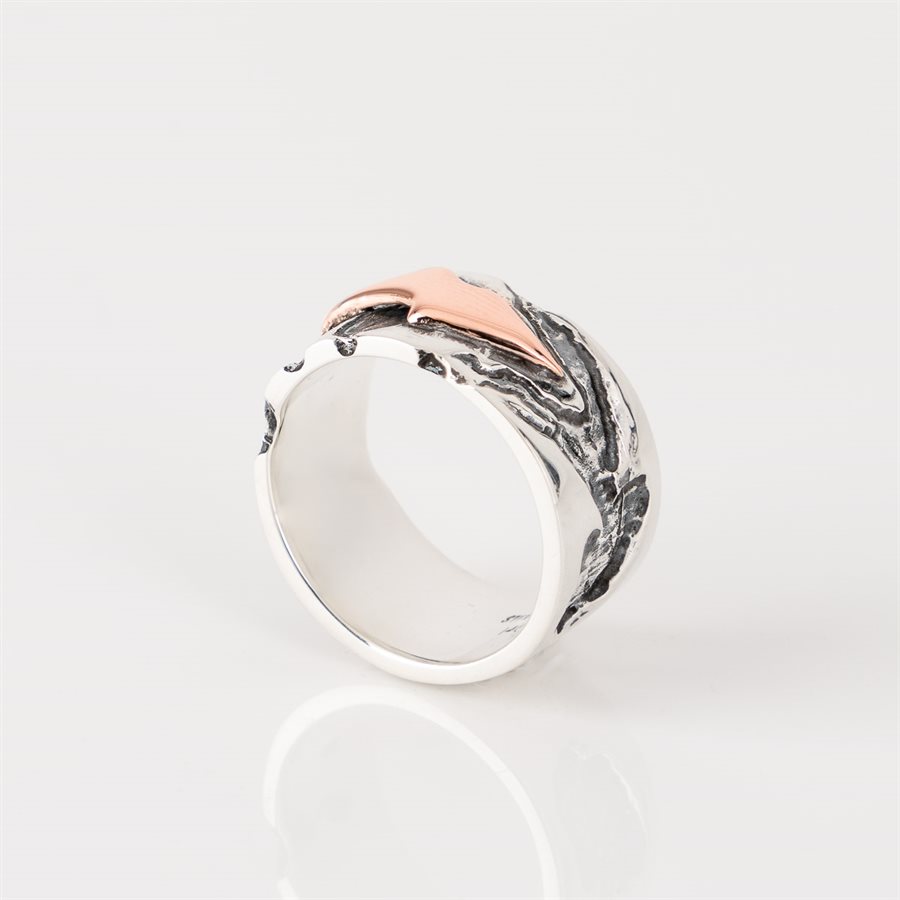 Jonc 11mm en argent gravé avec ornement en or rose grandeur 10+