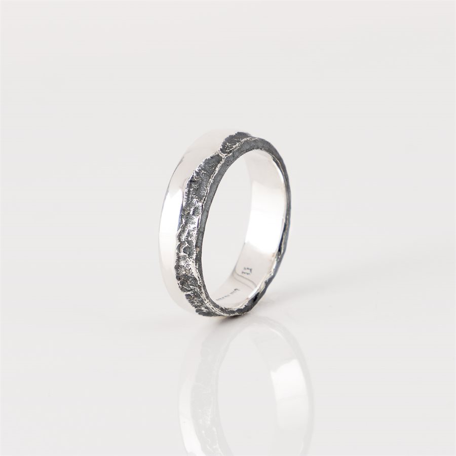 Jonc plat 6mm en argent à demi gravé