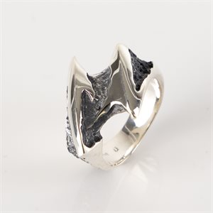 Ring with large fish hook effect ornament