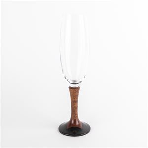 Glass champagne glass with wooden base - 6 oz - Model 2