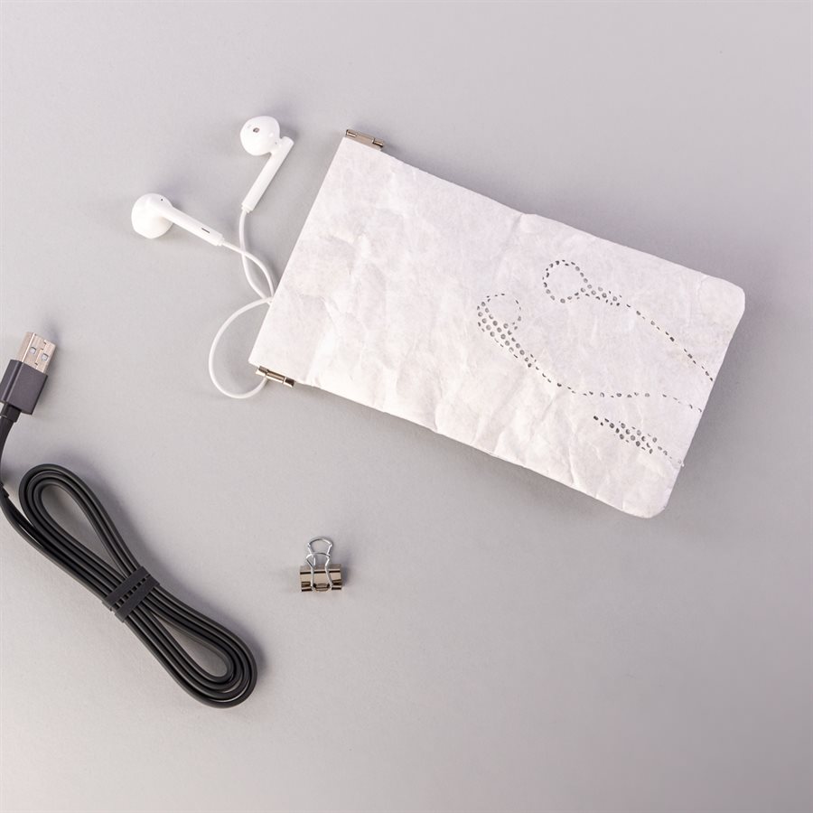 Étui porte-tout, petit format, modèle écouteur, blanc et gris Étui porte-tout, petit format, modèle écouteur, blanc et gris