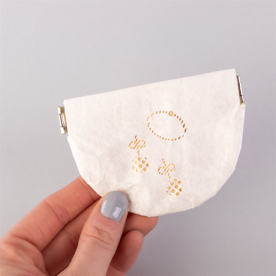 Portemonnaie en tyvek, modèle bijoux, blanc et or Portemonnaie en tyvek, modèle bijoux, blanc et or