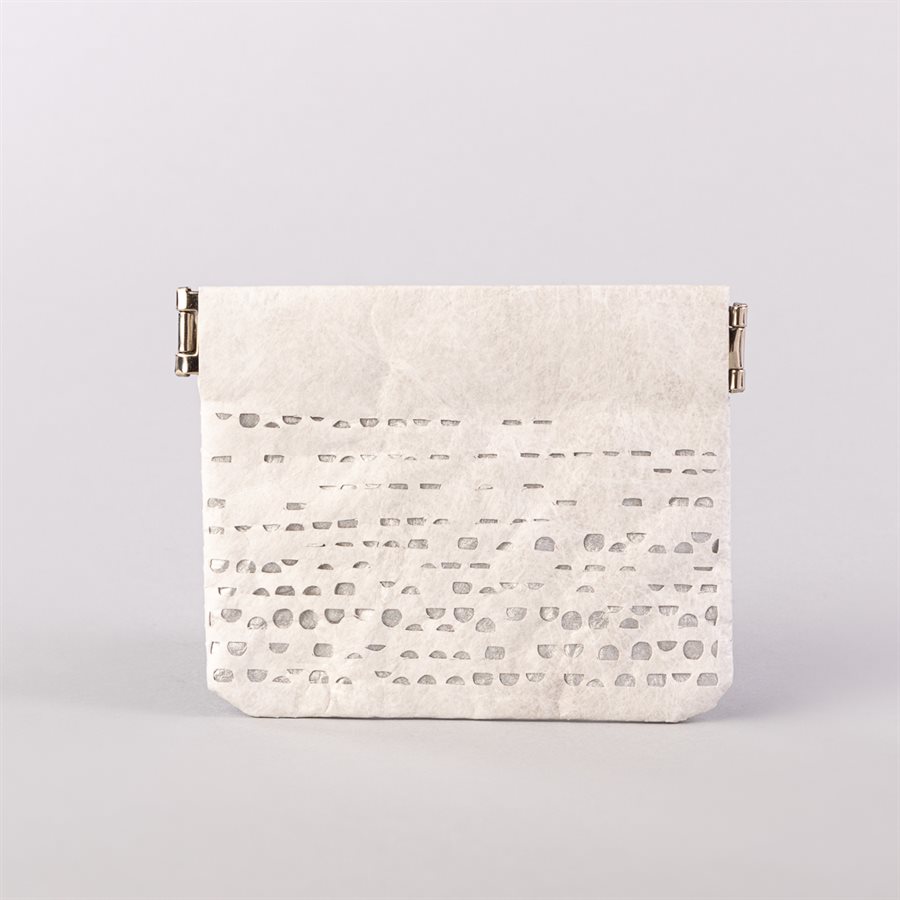 Portemonnaie en tyvek, modèle demi-lune, blanc et argent Portemonnaie en tyvek, modèle demi-lune, blanc et argent
