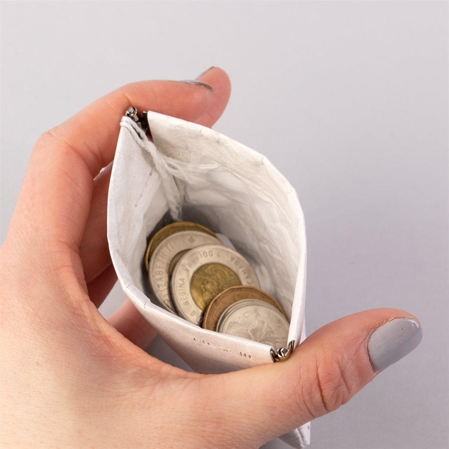 Portemonnaie en tyvek, modèle pointillé, blanc et argent Portemonnaie en tyvek, modèle pointillé, blanc et argent
