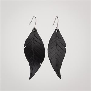 Boucle d'oreille petite feuille en cuir repoussé - Noir