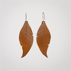 Small leaf earring in embossed leather - Tan