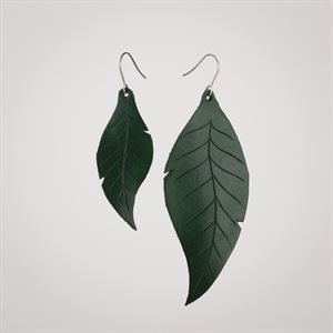 Boucle d'oreille feuilles asymétriques en cuir - Vert