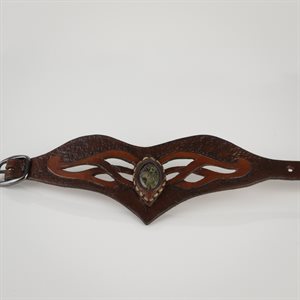 Bracelet en cuir repoussé mosaïque et pierre incrusté 2